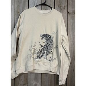 Blind Rooster Sweatshirt Men Large Khaki‎ Embroidered Tiger Bamboo Streetware